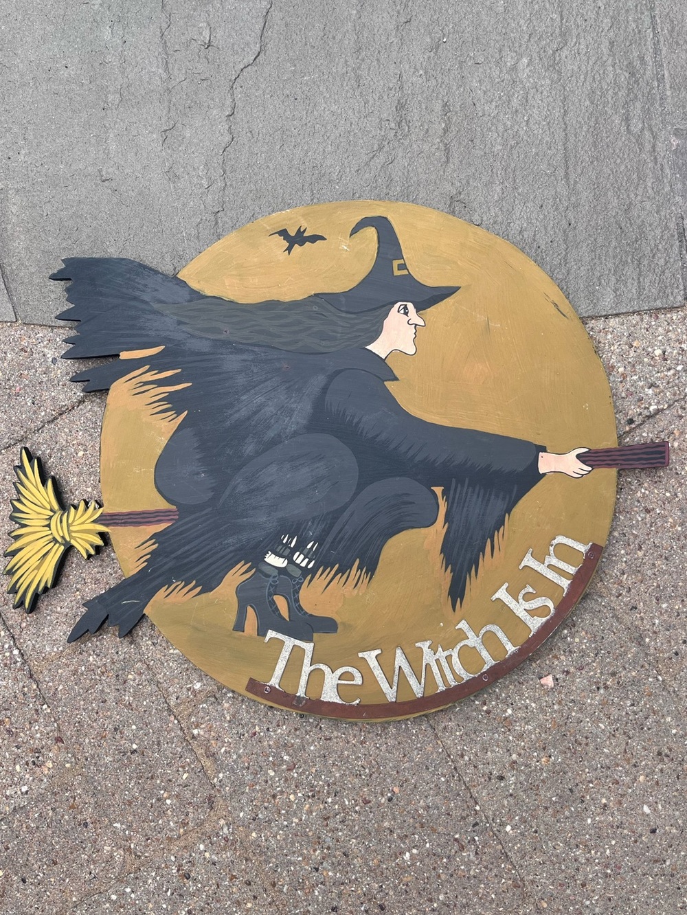 Halloween Primitives By Kathy The Witch Is In Sign Door Decor Broom Moon New